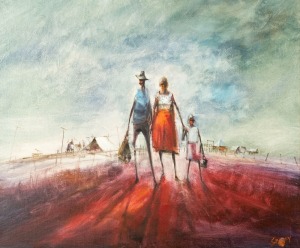 HUGH SAWREY&nbsp;(1919-1999), Walkabout On The Winton To Longreach&nbsp;W.Q., oil on canvas, signed lower right "Sawrey", titled verso, 50 x 60cm, 64 x 74cm overall