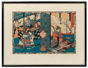157 · An antique Japanese woodblock print, Meiji period, 19th century, ​​​​​​​24 x 36cm