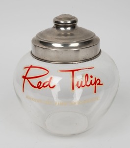 122 · "RED TULIP" point of sale advertising glass display jar, mid 20th century, ​​​​​​​ 21cm high