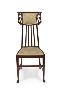 An English Art Nouveau salon chair, stained walnut with brocade satin upholstery, early 20th century, ​102cm high