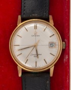 OMEGA "SEAMASTER" wristwatch with gold plated top and stainless steel back, with original buckle and box, ​​​​​​​3.5cm wide including crown