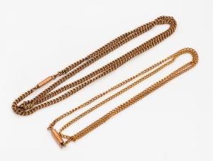 Two Edwardian 9ct rose gold necklaces, early 20th century, ​​​​​​​44cm and 40cm long, 11 grams total.
