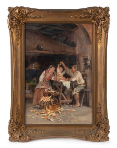 FRANCESCO RAFFAELLO SANTORO (1844 - 1927), A break from work, oil on canvas, signed "Fran Raff. Santoro" lower right, 48 x 32.5cm; framed 60 x 44cm overall.