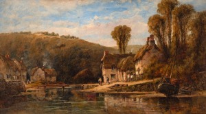 WILLIAM PITT (British, active 1851 - 1890), Helford, Cornwall, oil on canvas, initialled and dated "18 WP 71" at lower right, 26 x 45cm; framed 36 x 55cm overall.