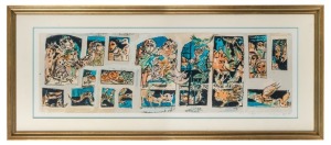 VLADIMIR YOS'L BERGNER (1920 - 2017), Windows, hand-coloured lithograph, marked A.P. at lower left, signed, dated 1977 and dedicated at lower right, 27 x 80cm; framed 43 x 100cm overall.