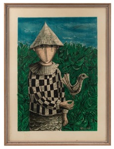 VLADIMIR YOS'L BERGNER (1920 - 2017), Boy with a dove, lithograph, signed and dated 1969 in the plate, marked E.D.A. (&eacute;preuve d'artiste) in pencil at lower left, 50 x 35cm; framed 62 x 47cm overall.
