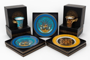 VERSACE ROSENTHAL Studio-line, Germany porcelain coffee ware, comprising of 2 cups and saucers and 2 side plates (Barocco pattern), 2 cups and saucers and 3 side plates (Les Tresors de le Mer pattern). In fine condition with original packaging. (13 pieces
