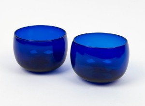 A pair of antique English Bristol blue glass finger bowls,&nbsp;19th century, 9cm high, 12cm diameter
