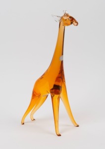 Archimede&nbsp;Seguso, Murano, Made In Italy. An orange art glass giraffe sculpture, retaining two original red foil labels. Circa 1940. 34cm high