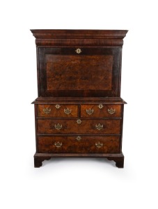 An antique English William and Mary fall front secretaire on chest. 159cm high, 108cm wide, 49cm deep