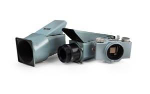 DALLMEYER: Super-Six Anastigmat 2" f1.9 lens [#521937] fitted into unusual J. Langham Thompson Oscilloscope Camera with two hoods, lens cap, and various other elements.