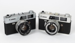 CANON: Two c. 1965 rangefinder cameras - one Canonet QL19 with 45mm f1.9 lens, and one Canonet QL19E also with 45mm f1.9 lens.&nbsp;(2 cameras)
