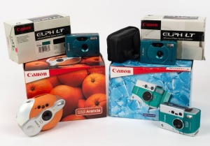 CANON: Four c. 2000s compact cameras, all in maker's boxes with instruction booklets&nbsp;- one Ixus Concept Arancia, one Ixus Concept Summer, and two green Elph LT models. (4 cameras)