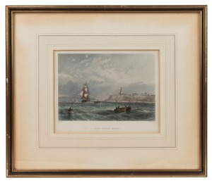 JOHN SKINNER PROUT (1805-1876), I.) Mount Macedon, Victoria, II.) Port Phillip Heads, III.) Australian Shepherds Hut, coloured engravings, ​​​​​​​ 15 x 19cm each, 32 x 36cm each overall