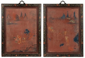 153 · Two antique Chinese lacquered panels, 19th/20th century, ​​​​​​​63 x 47cm each overall