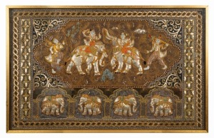 A vintage Burmese kalaga, 20th century, framed and mounted 89 x 134cm