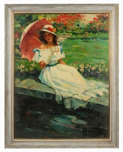 L. KONSKI, (portrait of a lady with parasol), oil on canvas, signed lower right "L. KONSKI", ​​​​​​​100 x 75cm, 115 x 90cm overall