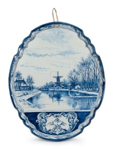 An antique Dutch Delft blue and white plaque, early 20th century, 58cm high