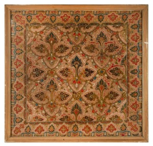 An antique Indo-Persian&nbsp;embroidered silk textile, 19th century, ​​​​​​​framed 64 x 76cm overall