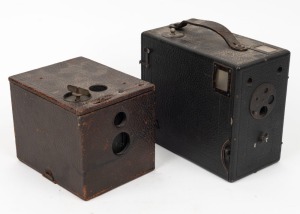 VARIOUS MANUFACTURERS: Two c. 1890s box cameras - one Kodak No. 2 Bulls-Eye together with one anonymous 8.5cm x 11.5cm falling-plate magazine model. (2 cameras)