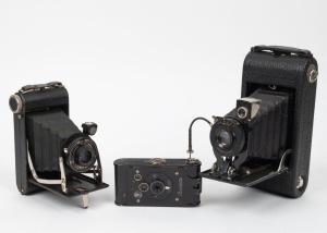 VARIOUS MANUFACTURERS: Group of three cameras - one c. 1916 Ansco Junior, one c. 1919 Contessa-Nettel Piccolette, and one c. 1930s Lumi&egrave;re & Cie&nbsp;Lumi&egrave;re. (3 cameras)