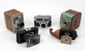 VARIOUS MANUFACTURERS: Group of five cameras - one c. 1938 Univex Model AF-4, one c. 1940 Utility MFG Falcon Junior, one c. 1946 Fototecnica Bandi, one c. 1953 Hunter Gilbert, and one c. 1961 Yamato Palmat Automatic. (5 cameras)