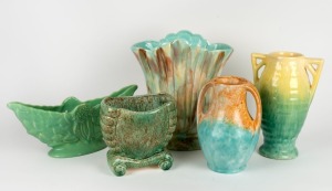 Five assorted pottery vases in the Art Deco style including Pates, Diana and Casey Ware, the largest 33cm high