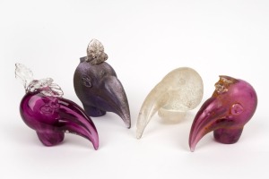 Four Murano glass bird's heads, A/F, ​​​​​​​the largest 13cm high