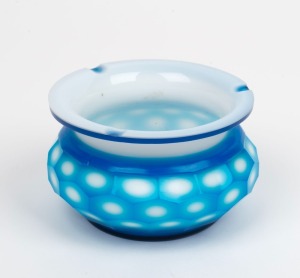 A Chinese Peking blue overlay glass ashtray, 20th century, 6cm high, 10cm diameter