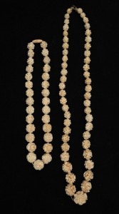 Two ornately carved&nbsp;graduated ivory bead necklaces, 19th/20th century, ​​​​​​​58cm and 38cm long