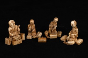Group of four Japanese carved bone miniature okimono, late Meiji period, 20th century, the largest 4.2cm high