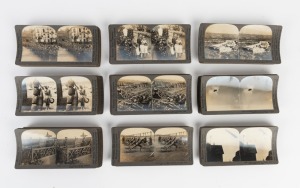 KEYSTONE VIEW COMPANY: Ninety-six "World War through the Stereoscope Volume I & II" stereo cards, c. 1918. (96 cards)