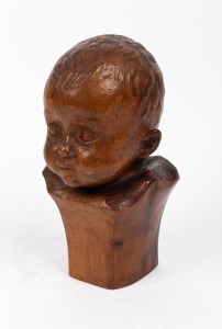 ARTIST UNKNOWN carved wooden bust of a child, early to mid 20th century, ​​​​​​​24cm high