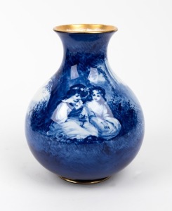 ROYAL DOULTON "Blue Children" antique English porcelain vase, early 20th century, green factory mark to base, 16.5cm high