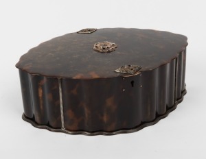 An antique tortoiseshell casket with rose gold and gilt silver mounts, 19th century, 7.5cm high, 23cm wide, 16.5cm deep