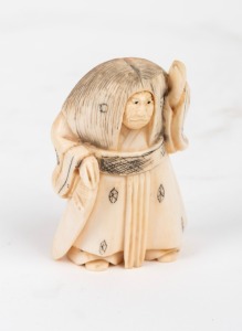 A Japanese carved ivory novelty Karakuri netsuke with swivel face, Meiji Period, 20th century, 5.5cm high