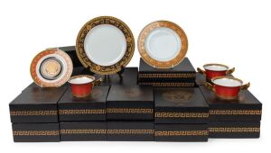 VERSACE ROSENTHAL Studio-line, "Medusa Ikarus" pattern German porcelain dinner set&nbsp;for six. Comprising of six of the following, teacups and saucers, soup bowls and saucers, side plates, entr&eacute;e and dinner plates. In fine condition in original packaging. (4