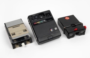 VARIOUS MANUFACTURERS: Group of three c. 1970s items - one Meopta Steomat 35 stereo viewer/film cutter, one API Sterolist viewer, and one Kodak Colorburst 50 instant camera. (3 items)