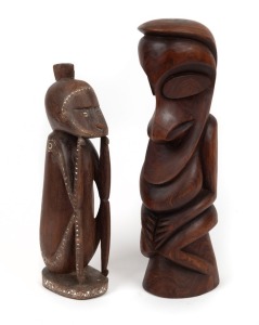 Two tribal totem statues, carved wood and remains of limed finish, Papua New Guinea and Pacific Islands origins, 20th century, ​​​​​​​33cm and 39cm high