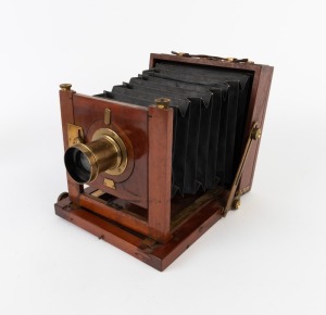 MAYNE: 4&frac34; x 6&frac12;" plate field camera with Rapid Rectilinear lens with Bakers & Rouse retailer's engraving.