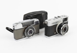 OLYMPUS: Two c. 1960s 35mm cameras - one Type 2 Pen-EE with maker's leather case, and one chrome Trip 35. (2 cameras)