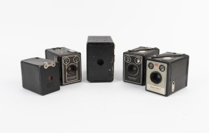 KODAK: Five box cameras - one c. 1914 UK&nbsp;Brownie No. 0 Model A, one c. 1920s Brownie No. 2A, one c. 1946 Six-20 Brownie C, one c. 1946 Six-20 Brownie D, and one c. 1958 Brownie Flash II. (5 cameras)