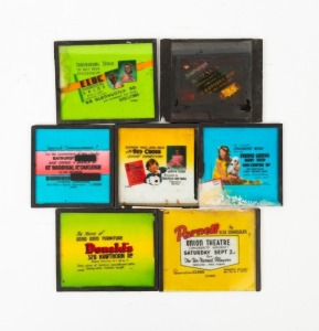 CINEMA ADVERTISING: Four 10 x 8cm and three 8 x 8cm c. 1940s suburban Melbourne businesses glass slides, including 'Support Your Local Child in the Red Cross Junior Competition Caulfield...', 'The House of Good Used Furniture - Donald's 328 Hawthorn Rd...