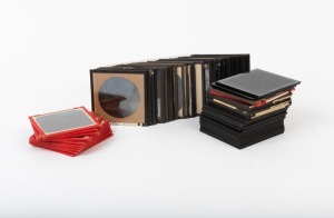 Group of sixty-three c. 1900s 8 x 8cm glass slides, featuring Ceylon tea industry and Boer internment camp, Sailor's Rest Geelong, early Tel Aviv, sailing ships at sea, and others. (63 items)
