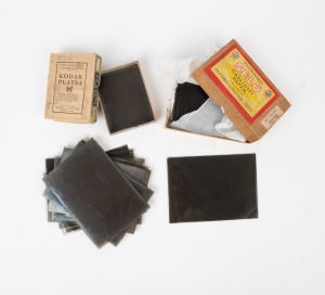 Group of twenty-six boxed 16.5 x 12cm or smaller glass plate negatives, featuring family portraits, children at play, and Australian bush landscapes. (26 items)