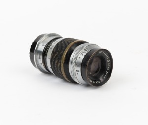 LEITZ: Wollensak&nbsp;Series II Velostigmat 90mm f4.5 lens [#477516], with M39 lens mount and rear lens cap. 'E. Leitz New York' logo on barrel.