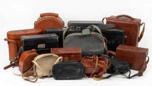BOLEX-PAILLARD: Group of sixteen vintage leather movie camera cases, all with Bolex-Paillard branding. (16 items)