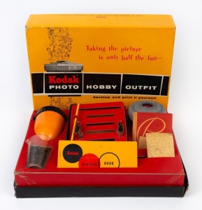 KODAK: Kodak Photo Hobby Outfit photo printing/developing/fixing kit, in maker's box with many individual elements.