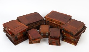 Forty-two mahogany and brass double-dark slides, comprising fifteen half-plate, fifteen quarter-plate, and twelve full-plate variants. (42 items)