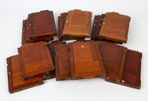 Seventeen 4&frac34; x 6&frac12;" mahogany and brass double-dark slides. (17 items)